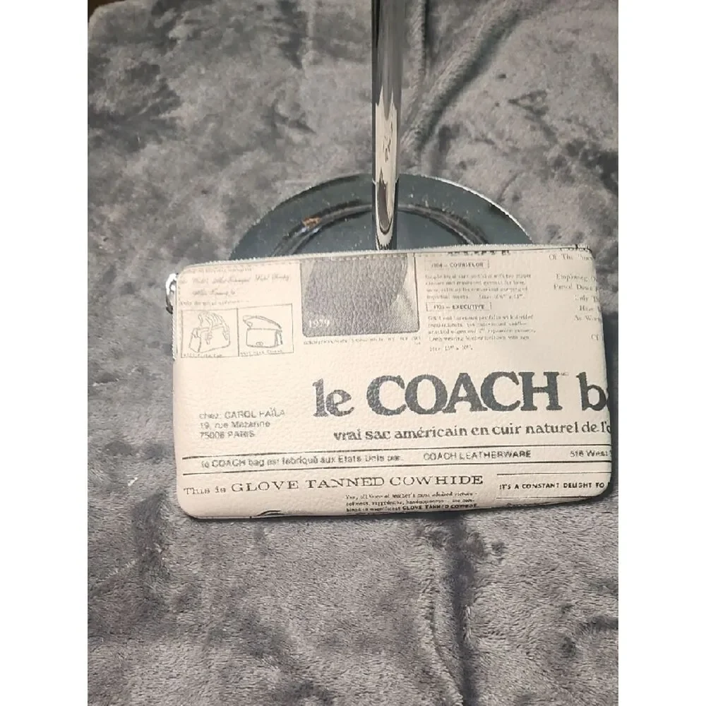Coach Beige Newspaper Print Zip Wristlet